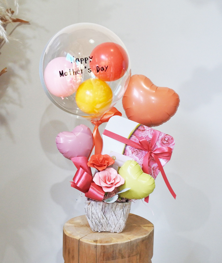 母の日プレゼントバルーン 玖島ローズのローズキャンディーセット バルーンフラワー入り 感謝を伝えるローズアレンジ 卓上タイプ 送料込み バルーンアレンジ バルーンショップ Alpaca Paca